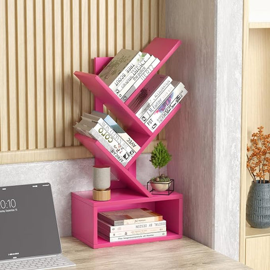 SHEEPAM Small Tree Book Shelf,5 Tier Black Tree Bookshelf,Desktop Bookcase,Modern Desk Display Storage Bookshelves,Floor Standing Organizer Bookcases for Living Room,Bedroom,Office