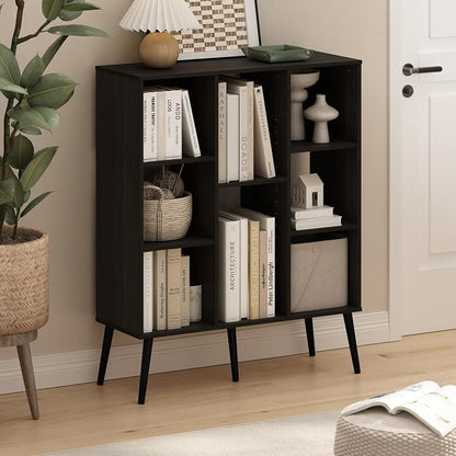 Furinno Claude Mid Century Style Book Shelf, 8-Cube Bookshelf, Cube Storage Organizer Bookcase with Wood Legs, 10.9 x 31.5 x 39.3, for Living Room, Bedroom, Home Office, Espresso