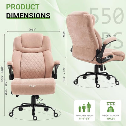 Office Chair, Big and Tall Executive Chairs with Lumbar Support for Back Pain, Breathable Fabric Desk Computer Chair with Adjustable Flip-up Armrests,Wide Cushion Swivel Home Office Chair Black,Pink