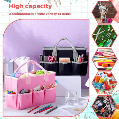 Tellingyou 2 Pcs Art Craft Tote Bag Teacher Craft Organizers and Storage Bag Desktop Tote Supply 600d Oxford Classroom Organizer Caddy Gift for Crafters Christmas Office(Black, Pink)
