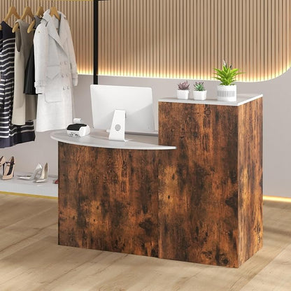 Tangkula Reception Desk, Front Counter Desk with Lockable Drawers, L Shaped Retail Counter with Oval Desktop, Checkout Computer Workstation for Salon Lobby Home Office