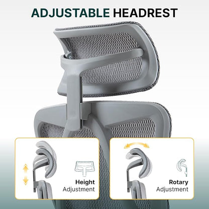 Ergonomic Mesh Office Chair, 3D Adjustable Armrests Desk Chair with 360° Swivel Silent Casters, 90°-120° Reclining Backrest Adjustable Gaming Chair for Home Office