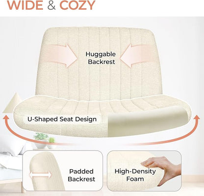 Orange Factory Criss Cross Chair No Wheel Wide Cross Legged Office Desk Vanity Chair Comfy Fabric Armless Adjustable Swivel for Home Computer Task (Beige No Wheel, Classic Fabric)