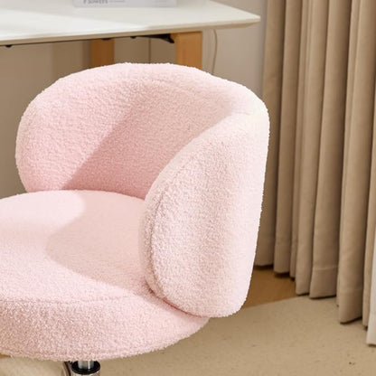 VINGLI Cute Small Swivel Desk Chair Comfy with Wheels,Ergonomic Low-Back Lumbar Support Vanity Nail Tech Rolling Task Stool Girls Women Kids Chair for Home Office,Height Adjustable,Teddy Fleece,Pink