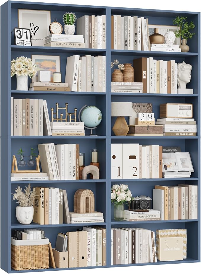 FOTOSOK 6-Tier Open Bookcase and Bookshelf, Freestanding Display Storage Shelves Tall Bookcase for Bedroom, Living Room and Office,Blue Set of 2