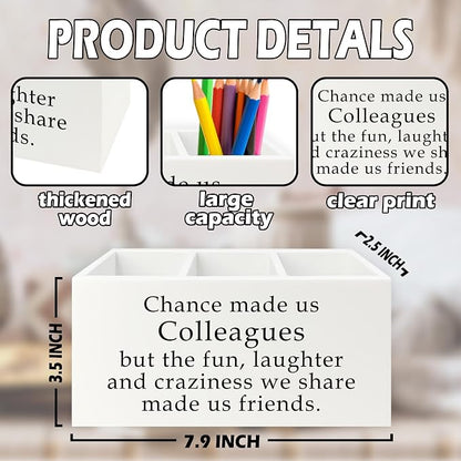 Colleague Gifts Pen Pencil Holder Organizer for Desk, Work Bestie Friends Gifts for Women, Coworker Friend Gift Wooden Box Sign for Home Office Desk Tabletop Decorations