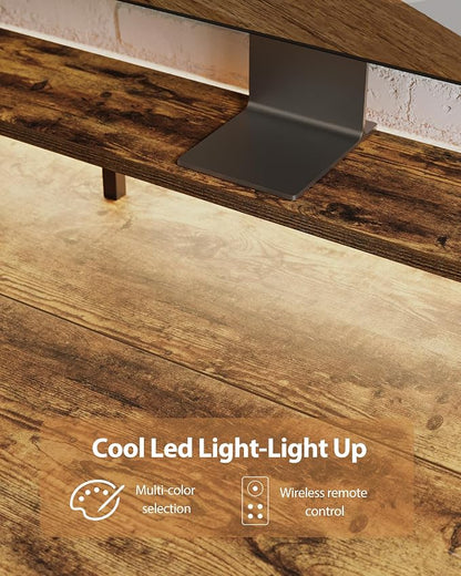 Agilestic 55 x 24 Inch Electric Standing Desk with Shelf, Height Adjustable Desk with Power Outlets & LED, Sit Stand Up Table with Monitor Stand, Computer Workstation, Rustic Brown