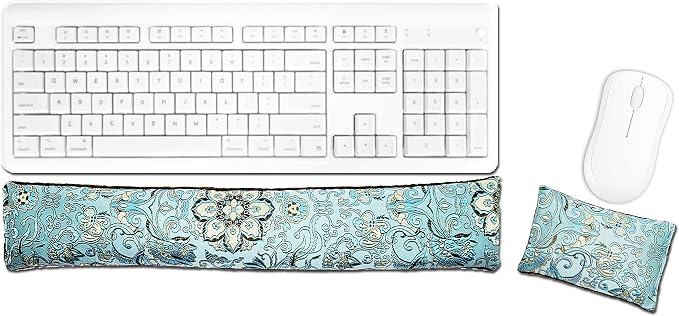 Keyboard & Mouse Wrist Rest Pad Set - Flax Seed Filled - Lavender Scented - Blue Lagoon