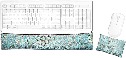 Keyboard & Mouse Wrist Rest Pad Set - Flax Seed Filled - Lavender Scented - Blue Lagoon