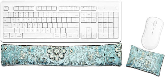 Keyboard & Mouse Wrist Rest Pad Set - Flax Seed Filled - Lavender Scented - Blue Lagoon