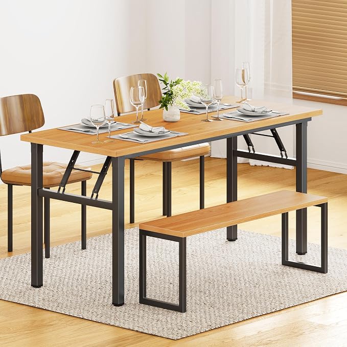 DlandHome Computer Desk 62 inches Office Desk Computer Table Study Writing Desk Workstation for Home Office Metal Frame Teak and Black
