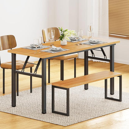 DlandHome Computer Desk 62 inches Office Desk Computer Table Study Writing Desk Workstation for Home Office Metal Frame Teak and Black
