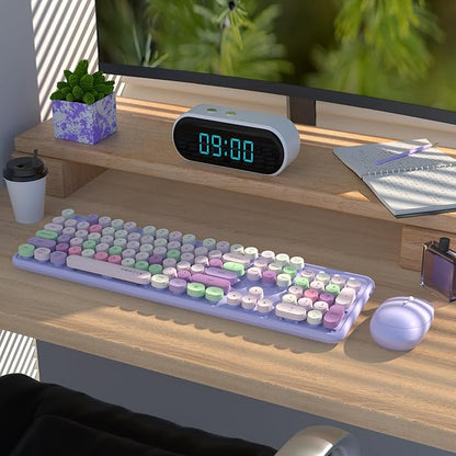UBOTIE Colorful Wireless Keyboard and Mouse Combos, Retro Typewriter Floating Flexible Full-Sized Keys Computer Keyboard with Optical Mouse, 2.4GHz USB-A Connection for Windows Mac (Purple-Colorful)