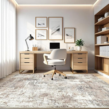 LOONGRUG 5x8 Area Rug Living Room: Machine Washable Large Abstract Soft Rugs Stain Resistant Indoor Floor Non Slip Accent Carpet for Bedroom Nursery Playroom Office Dining Room Dorm Home House- Brown