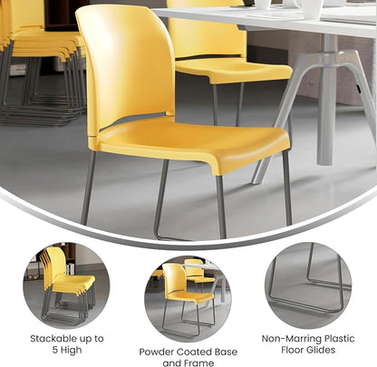 Flash Furniture HERCULES Series 5 Pack 880 lb. Capacity Yellow Full Back Contoured Stack Chair with Gray Powder Coated Sled Base