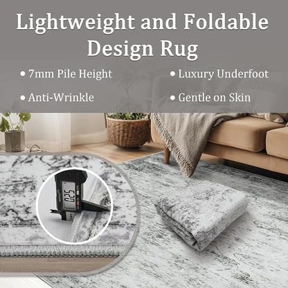 8x10 Area Rug Living Room Rugs - Washable Rug Large Modern Abstract Soft Thin Carpets Indoor Floor No Slip Vintage Carpet for Bedroom Under Dining Table Nursery Home Office Decor Gray