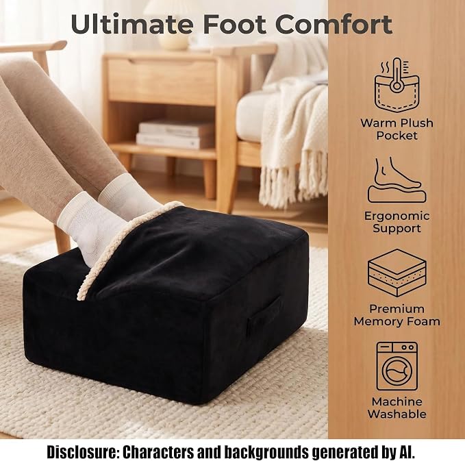 Keep Warm Foot Stool Foot Rest for Under Desk At Work | Office Footrest with Warm Feet Pocket,Ergonomic Under Deskfoot stool Stool for Office Chair & Back &Pain Relief Black+