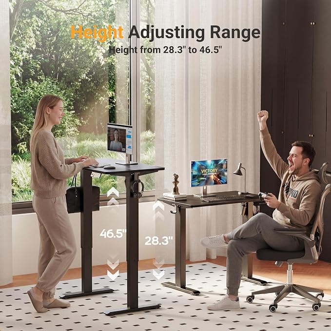 YDN 35" Small Electric Standing Desk Adjustable Height, Sit Stand up Desk with Memory Presets & Cable Management, Home Office Desk for Office & Computer Workstation, Black Frame/Black Top
