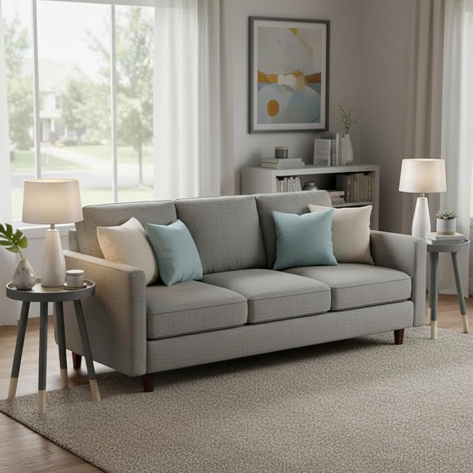 Lavish Home Round End Table Set of 2 – 17 Inch Small Round Side Table Set with Tray Tops and Color-Block Spindle Legs – Wooden Mid Century Modern Living Room Furniture (Gray)