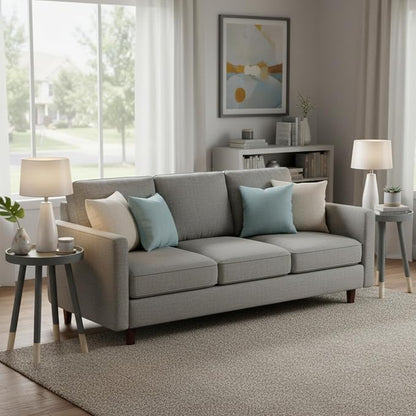 Lavish Home Round End Table Set of 2 – 17 Inch Small Round Side Table Set with Tray Tops and Color-Block Spindle Legs – Wooden Mid Century Modern Living Room Furniture (Gray)