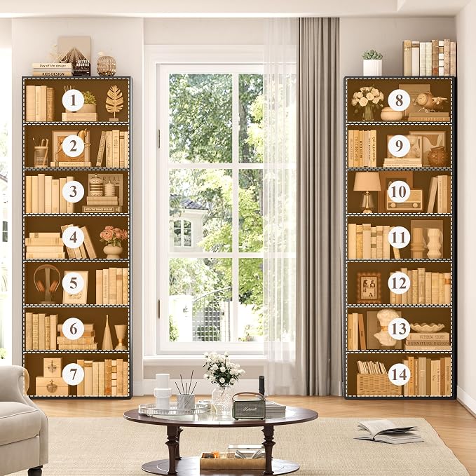 FACBOTALL 82" Tall Bookshelf Set of 2, 7-Tier Double Open Shelves Bookcase,Freestanding Display Storage Shelves, Tall Bookcase Home Decor Furniture for Home Office,Living Room,Bedroom, Black