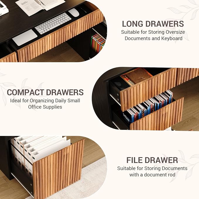 4 EVER WINNER Desk with Drawers, 58" Executive Office Desk with 7 Drawers, Computer Desk with File Drawers for Living Room, Home Office, Study Table for Bedroom, Black