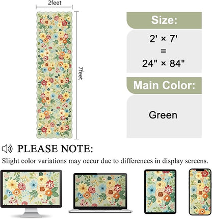 DUKINO Washable Runner Rug, 2x7 Lightweight Soft Floral Hallway Rug Runner with Low Pile Design, Non Shedding & Non Slip Backing Thin Indoor Carpet for Bedroom, Bathroom, Entrance, Kitchen, Green