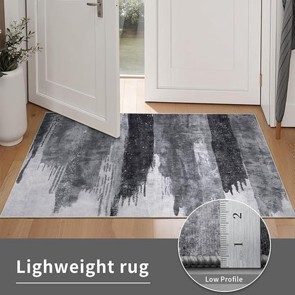 Ciicool Modern Abstract Grey Black Rug for Living Room, 8'x10' Machine Washable Area Rug Non-Slip Rug, Low-Pile Contemporary Indoor Dining Floor Carpet for Bedroom Office Under Table Home Decor