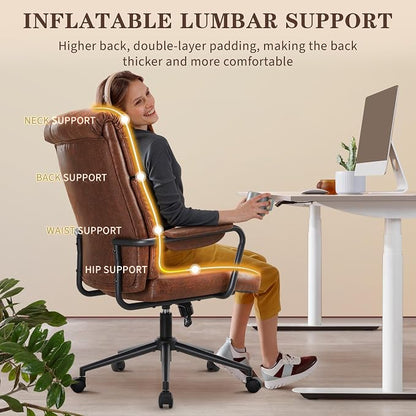 IWMH Office Chair, Executive Computer Chair, Mid Century Vintage Fabric Desk Chairs with High Bakc, Ergonomic Lumbar Support, Height Adjustable for Home Office, Brown