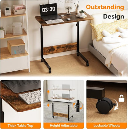VINGLI Portable Computer Workstation, Standing Desk Adjustable Height, Small Computer Desk w/Rolling, Sit Stand Laptop Desk TV Tray for Bed Sofa Hospital Reading Eating, Rustic Brown, 31.5"