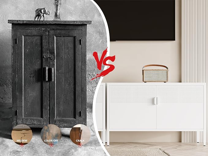 Metal Storage Cabinet,2 Door TV Stand, Metal Mesh Accent Cabinet,Magnetic Door Closure,Low Storage Cabinets with Doors and Shelf for Home,Office,Living Room