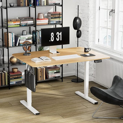 YESHOMY Height Adjustable Electric Standing Desk, 48 inch Computer Table, Home Office Workstation, White Leg/Natural Top
