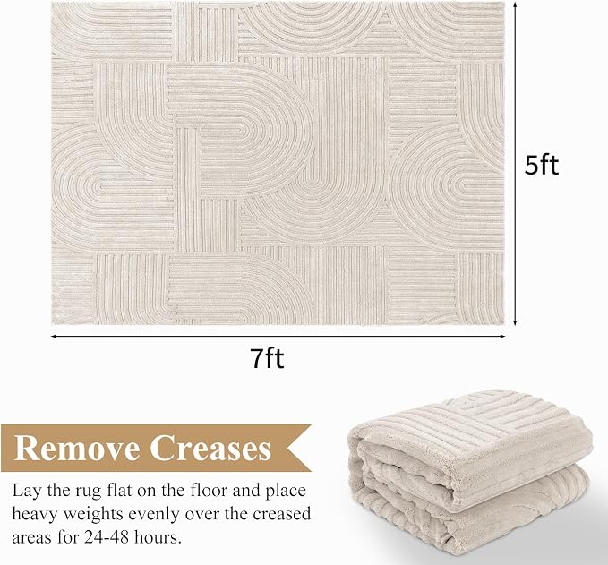 Pauwer 5x7 Washable Area Rugs for Living Room Modern Beige Solid Color Soft Fluffy Rugs for Bedroom Non Slip Boho Accent Indoor Mat Floor Carpet Cover for Kids Room Dining Room Kitchen Office