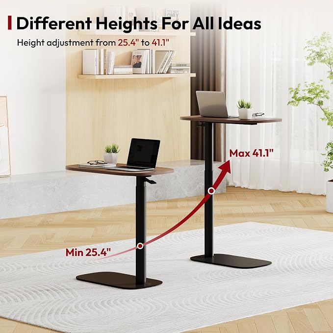 SANODESK Small Standing Desk Pneumatic Height Adjustable Sit Stand Laptop Desk Overbed Table Computer Cart for Home Office Workstations (23.6" W x 13.8" D, Black Walnut)