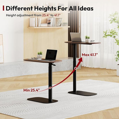 SANODESK Small Standing Desk Pneumatic Height Adjustable Sit Stand Laptop Desk Overbed Table Computer Cart for Home Office Workstations (23.6" W x 13.8" D, Black Walnut)