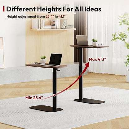 SANODESK Adjustable Overbed Bedside Table Pneumatic Adjustable Height Laptop Computer Standing Desk Cart with Tray, Hospital and Home Use(23.6" W x 13.8" D, Walnut)