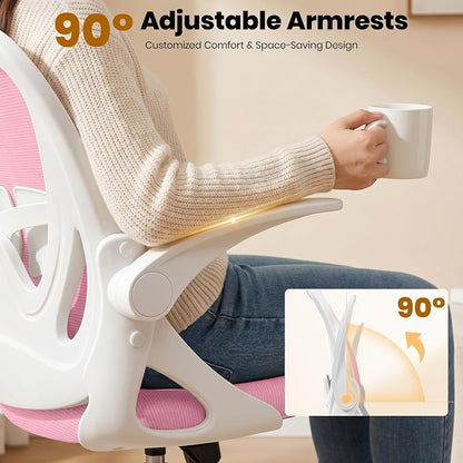 Primy Drafting Chair Tall Office Chair with Flip-up Armrests Executive Ergonomic Computer Standing Desk Chair with Lumbar Support and Adjustable Footrest Ring (Pink)