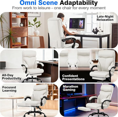 AreShark Office Chair - Ergonomic Comfortable High Back Computer Desk Chair with Foot Rest - Executive Breathable Swivel Rolling Reclining Leather Chair with Lumbar Support for Home Gaming Relaxing