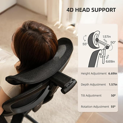 CabLady S2 Petite Office Chair for Women & Small Frames | 330lb Capacity, 4D Adjustable Lumbar/ Headrest, Flip-Up Arms & Footrest, Ergonomic Desk Chair