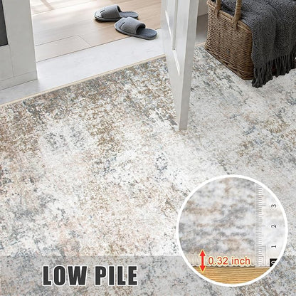 2'x5'Runner Rug Washable Rug: Modern Abstract Soft Thin Runner Rug Brown Grey