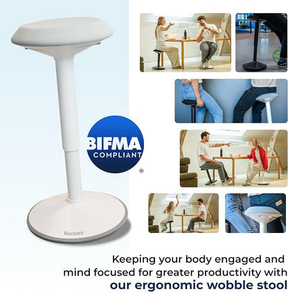 Backerz Standing Desk Stool Chair, Height Adjustable Stool 21-31 inch for Office and Classroom, Swivel Stool, Anti-Slip Bottom Ergonomic Wobble Stool with Rocking Motion, White