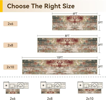 RELEANY Washable Area Rugs 2'x8' Non-Slip Modern Abstract Soft for Living Room Entryway Bedroom Kitchen, Print Pattern, Brown Rust Red Green Blue Multi