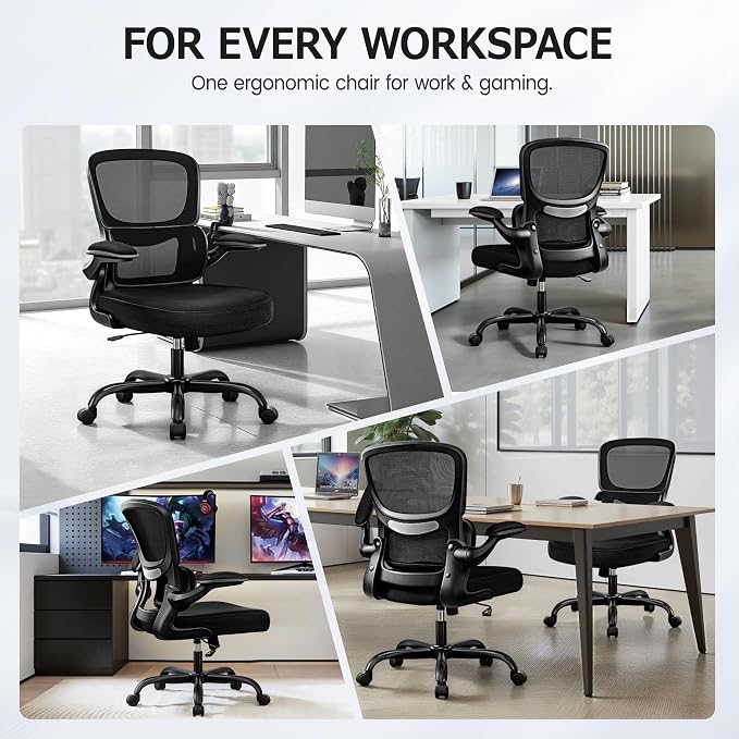 ALLGOD Ergonomic Office Chair, Breathable Mesh Ergonomic Desk Chair with Lumbar Support, Flip-up Armrests, Computer Chairs Comfortable for Home, Office, Work, Standard, 6 Pack