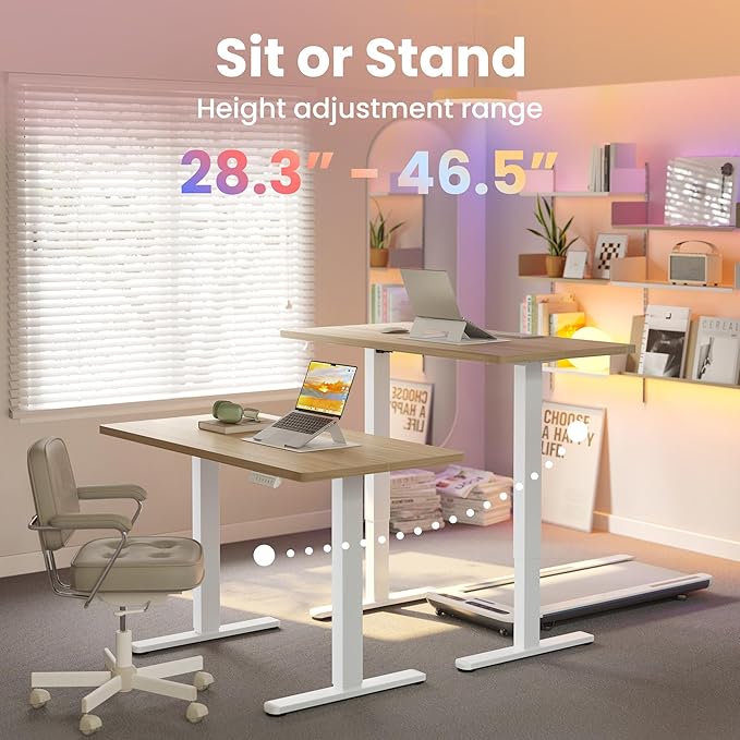 HUANUO 55 x 28 inch Electric Standing Desk Adjustable Height, 4 Memory Height Settings, Sit Stand Up Desk for Home Office & Computer Workstation, Light Walnut