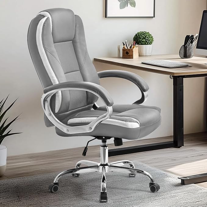 NEO CHAIR Office Desk Ergonomic Gaming Computer Chair High Back Adjustable PU Leather with Lumbar Support, Swivel Rolling Wheels, Executive Managerial Task Chair (Grey)