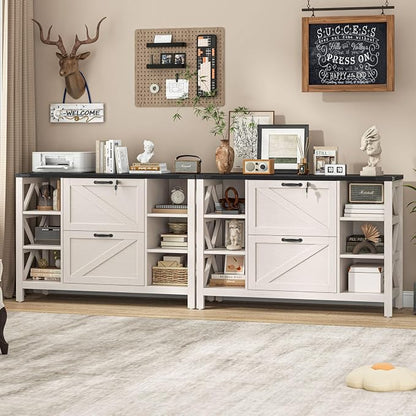 Halitaa 44" Lateral File Cabinet with Adjustable Shelves, Farmhouse 2 Drawer Filing Cabinet with Lock for Legal/A4/Letter, Wooden Printer Stand Office Furniture for Home Office, White and Black