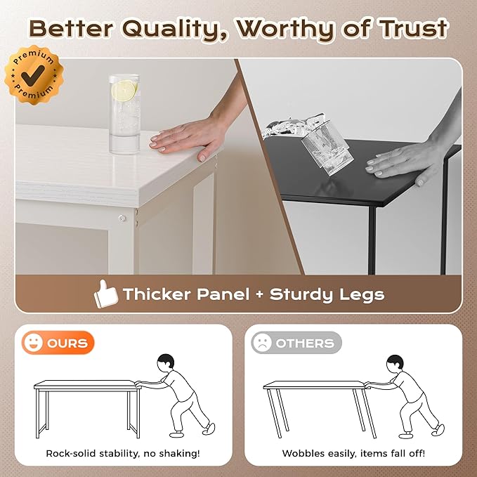 Huuger 48 x 24 inch Desk with Power Outlets & USB-C, Deeper & Thicker Desktop, Robust Metal Tubes, Computer Desk, Heavy Duty Office Desk, Work Gaming Desk for Home Office, White