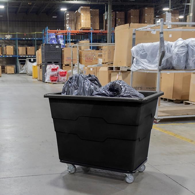 ReadySpace Commercial 16 Bushel Utility Cart with Steel Base, Poly Box Basket Truck, Laundry Cart, and Rolling Trash Bin, 47-Inch x 34.75-Inch x 35.5-Inch, 1000 Pound Weight Capacity, Black