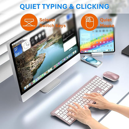 Wireless Keyboard and Mouse Combo, Full Size Keyboard and Mouse, Long Battery Life, Optical Mouse, 2.4G Lag-Free Cordless Mice Keyboard Set Ultra Slim Design for Computer, Laptop, PC, Mac (Pink)