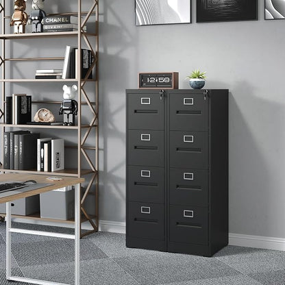 4 Drawer File Cabinet with Lock, Metal Vertical Filing Storage Cabinet for Home Office, Steel Vertical File Cabinets for A4 Legal/Letter Folders,Silent Sliding Drawers, Assembly Required (Black)